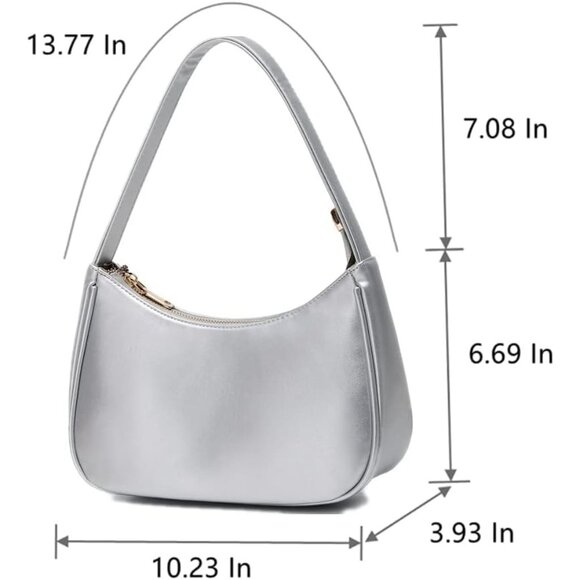 Women Silver White 1 Imported Polyester Leather Zipper Closure Cute Tote Handbag - Picture 3 of 5